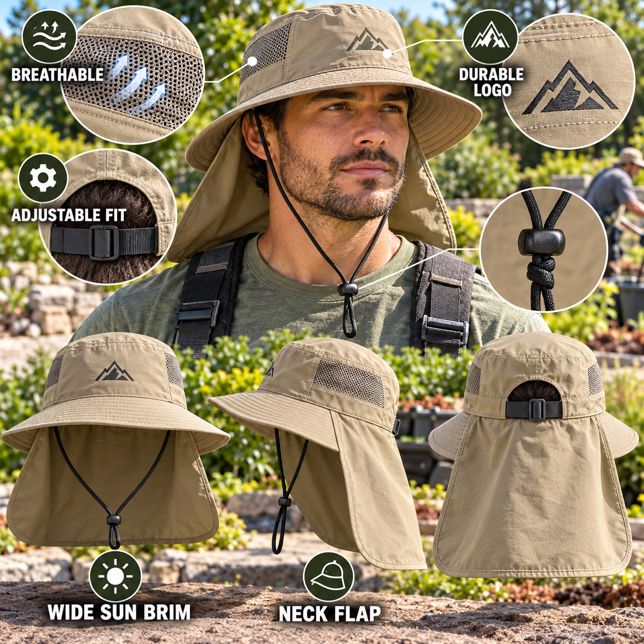 Premium Outdoor Sun Hat with Neck Flap sizes and specifications